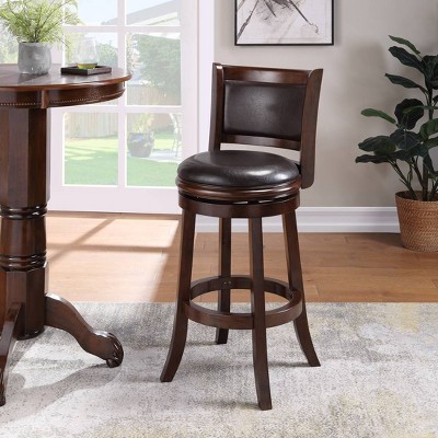 Augusta 42.75" Brown Swivel Bar Stool with Faux Leather Seat