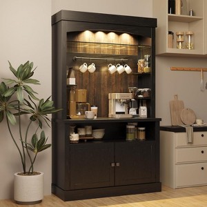 Coffee Bar Cabinet with LED Lights 72" Tall Buffet Cabinet with Storage Farmhouse Kitchen Sideboard Tall Coffee Hutch with Microwave Stand - 1 of 4