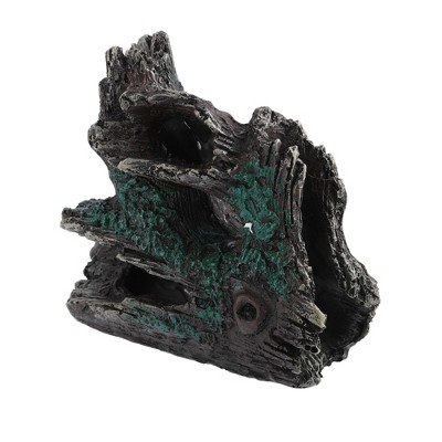 Unique Bargains Aquarium Decorations Hollow Tree Trunk Ornament Resin Fish Accessories Brown Green 5.91"x5.12" 1 Pcs