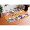 HomeRoots 17" X 29" Natural Blue And Purple Floral Hello Outdoor Coir Door Mat - 2 of 4
