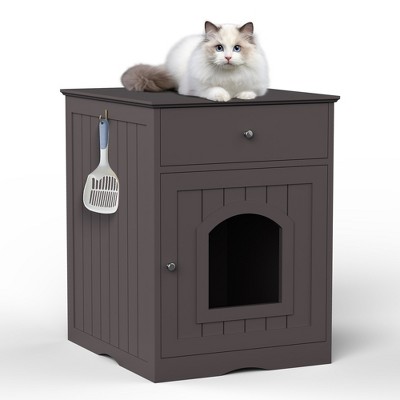 Wooden Pet House Cat Litter Box Enclosure with Drawer, Side Table, Indoor Pet Crate, Cat Home Nightstand