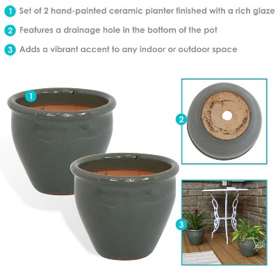 Chalet Glazed Ceramic Indoor/Outdoor Planters, Gray - Set of 2