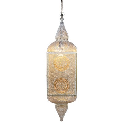 Northlight Distressed White and Gold Moroccan Style Cut Out Hanging Lantern Pendant Ceiling Light Fixture 38