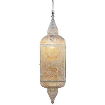 Northlight 35" White and Gold Moroccan Style Hanging Lantern Ceiling Light Fixture