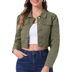 INSPIRE CHIC Women's Basic Puff Sleeve Washed Lightweight Cropped Denim Jacket - 1 of 4