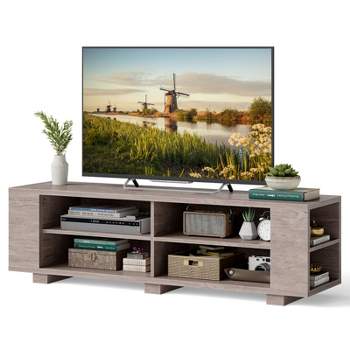 Tangkula TV Stand for 65 Inches TVs Modern Entertainment Center with 8 Open Shelves & 4 Cable Holes MDF TV Console Table