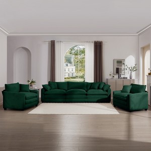 3 Pieces Corduroy Sofa Set with Soft Cushions and Pillows, Luxurious Design and Flexible Sofa Combinations - 1 of 4