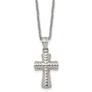 Black Bow Jewelry Stainless Steel Small Polished and Textured Cross Necklace, 22 Inch - 1 of 4