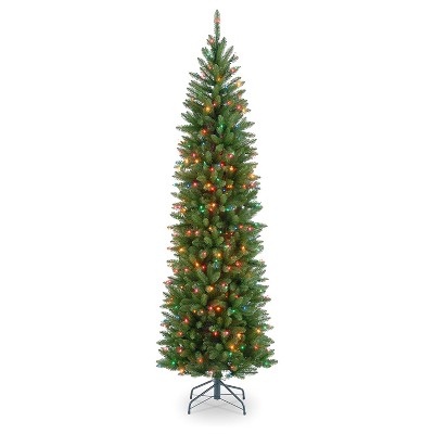 National Tree Company Kingswood 6.5 Foot Artificial Slim Pencil Christmas Holiday Fir Tree with 250 Multicolored Lights and Metal Stand, Green