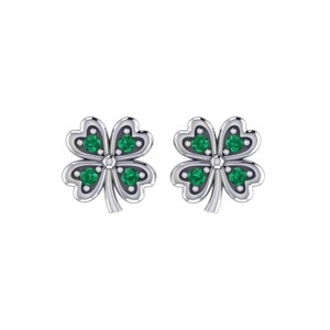 Slickblue Women's Sterling Silver Clover Stud Earrings, Four Leaf Design with Gemstones, Irish Style, Green, 0.43 Inch - 1 of 4