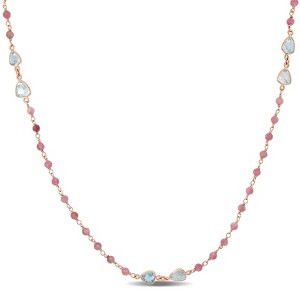 EVERLY JEWELRY | Rose Plated Sterling Silver Ruby Beads and Aquamarine Station Necklace - 36 in - 1 of 1
