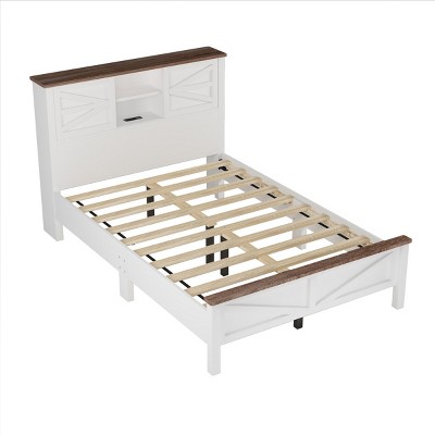 Full Size White and Brown Farmhouse 3-Piece Bedroom Set with Storage