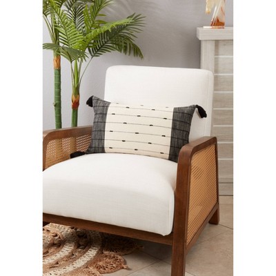 Black and Beige Cotton Tassel Trim Lumbar Throw Pillow