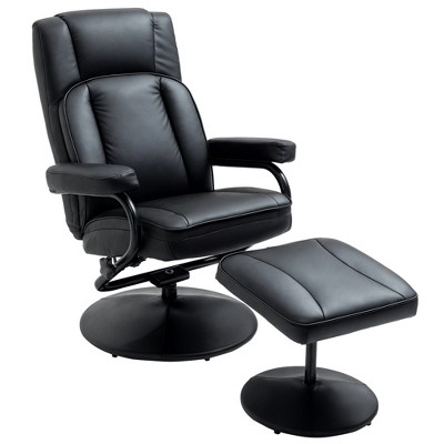 Swivel Recliner, Manual PU Leather Armchair with Ottoman Footrest for Living Room, Office, Bedroom