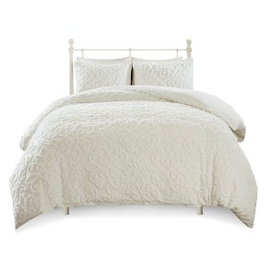 Gracie Mills Eldridge 3-Piece Tufted Chenille Floral Medallion Duvet Cover Set - 1 of 4