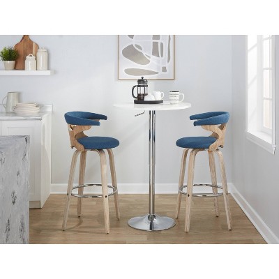 Gardenia Blue Swivel Barstools with Wood and Metal Frame, Set of 2