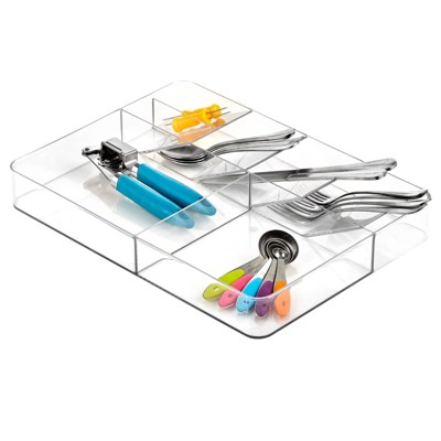 mDesign Plastic Kitchen Drawer Utensil Organizer Tray - 7 Sections - Clear