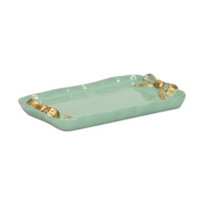 Cheung's Lynza Teal & Gold Ribbon Themed Cast Iron Catchall Tray