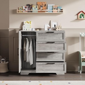 Wood Armoire Wardrobe Closet with 4 Drawers and Door, 43.3" H Bedroom Wardrobe Cabinet with Hanging Rod, Clothing Storage Cabinets - 1 of 4