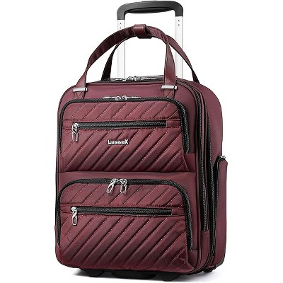 LUGGEX Underseat Carry On Luggage with Wheels, Softside Personal Item, Underseat 16 Inch, Dark Scarlet