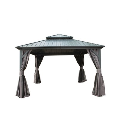 VisioGear Canopies and Gazebos, Gazebo with Double Roof Canopy, Gazebo Pavilion for Patio and Backyard, Gray, 144"*144"*120.12"