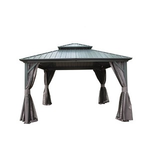 VisioGear Canopies and Gazebos, Gazebo with Double Roof Canopy, Gazebo Pavilion for Patio and Backyard, Gray, 144"*144"*120.12" - 1 of 4