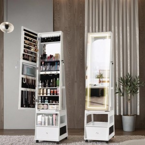 360¡ã Swivel Jewelry Armoire with Full Length Mirror, Standing Jewelry Organizer Cabinet with Makeup Mirror, Drawers, Lock, Shelves, White - 1 of 4