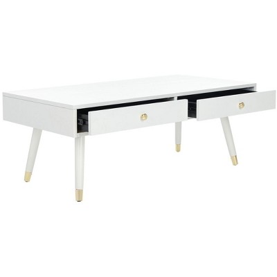 Transitional Gold & White Rectangular Coffee Table with Storage