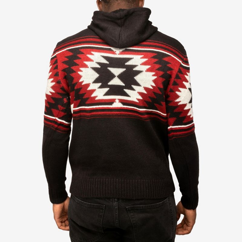 X RAY Men's Slim Fit Knitted Hoodie Sweater, Casual Aztec Hooded Pullover Top, 2 of 7