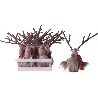 Transpac Polyester 10.5 in. Multicolor Christmas Plush Reindeer Ornaments In Tray Set of 12