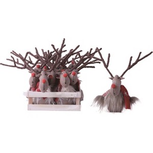 Transpac Polyester 10.5 in. Multicolor Christmas Plush Reindeer Ornaments In Tray Set of 12 - 1 of 2