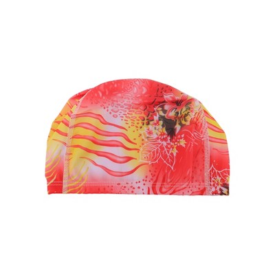 Unique Bargains Polyester Flower Pattern Swim Cap 5.91"x9.25" Pink Yellow 1 Pc