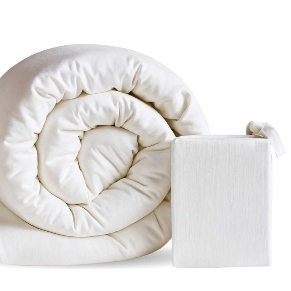 Photos - Bed Linen Twin Melange Viscose from Bamboo Cotton Reversible Duvet Cover White - BedVoyage: Hypoallergenic, 300 Thread Count, OEKO-TEX