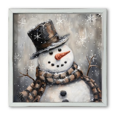 Creative Products Happy Painterly Snowman 16 x 16 White Framed Print