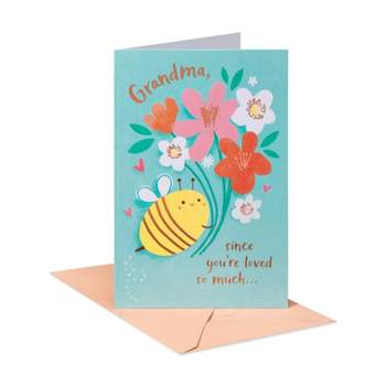 Mother's Day Card Grandma Bee Holding Bouquet