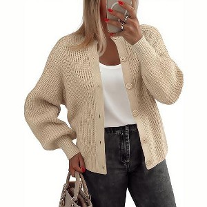 Zeagoo 2025 Cardigan Sweaters for Women Long Sleeve Chunky Knit Cardigan Crew Neck Button Down Fall Fashion Clothes - 1 of 4