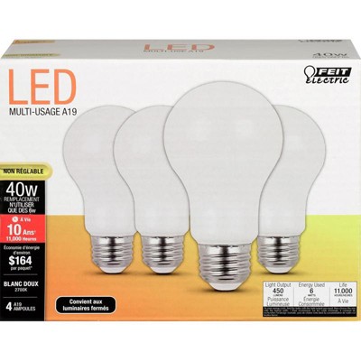 Feit Electric A19 E26 (Medium) LED Bulb Soft White 40 Watt Equivalence 4 pk