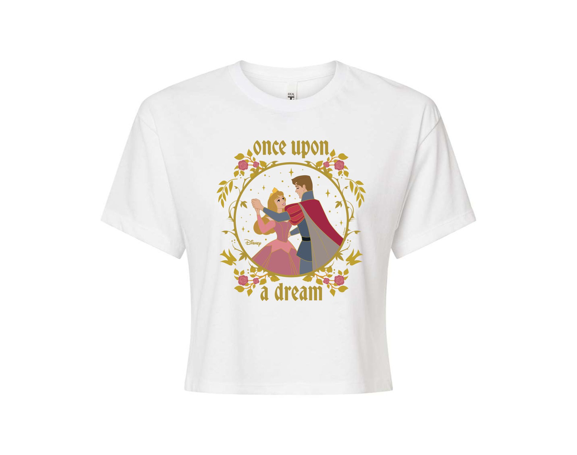 Women's Disney Princess Sleeping Beauty Cropped Graphic T-Shirt - White - Large