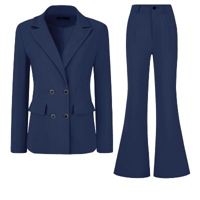 Allegra K Women's Business Work Notched Lapel Blazer and Long Pants 2 Pieces Suit Set