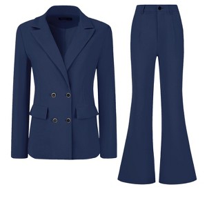 Allegra K Women's Business Work Notched Lapel Blazer and Long Pants 2 Pieces Suit Set - 1 of 4