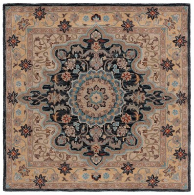 Elegant Heritage Black and Cream Hand-Tufted Wool Square Rug