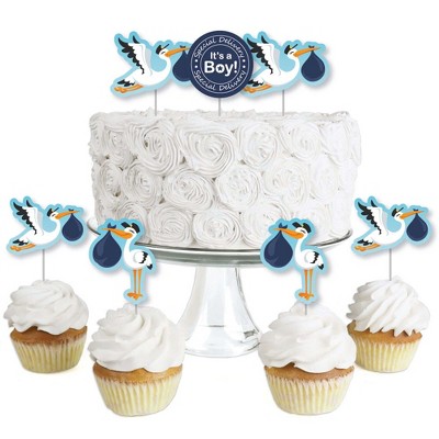 Big Dot of Happiness Boy Special Delivery - Dessert Cupcake Toppers - It's a Boy Stork Baby Shower Clear Treat Picks - Set of 24