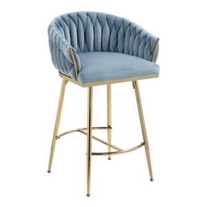 Ridstar 26 in. Blue Velvet Counter Height Bar Stools with Handwave Back, Golden Chromed Base and Footrest - 1 of 4