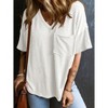 Women Summer Tops Mini Striped V Neck T-Shirts Drop Shoulder Short Sleeve Rib Textured Tops Loose Fit Lounge Tee Shirt Tops with Pocket - 4 of 4