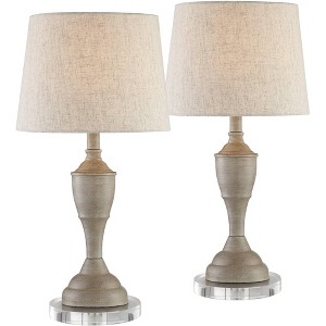 360 Lighting Claude Rustic Farmhouse Accent Table Lamps Set of 2 with Round Riser 22" High Beige Washed Linen Drum Shade for Bedroom Living Room House - 1 of 4