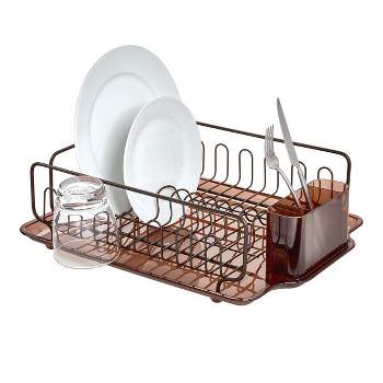 Home Basics 3 Piece Rust-resistant Vinyl Dish Drainer With Self-draining  Drip Tray, Brown : Target
