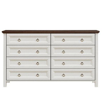 Infurnic Decorative Storage Cabinets Farmhouse 8 Drawers End Table for Bedroom, Wood TV Stand, Storage End Table, Beige, 53.94"*15.75"*31.3"
