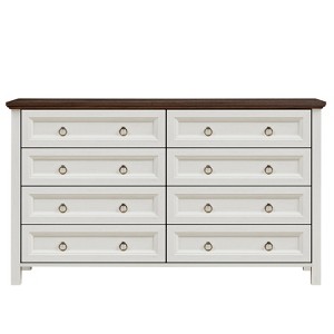 GlasFlength Decorative Storage Cabinets Farmhouse 8 Drawers End Table for Bedroom, Wood TV Stand, Storage End Table, Beige, 53.94"*15.75"*31.3" - 1 of 4
