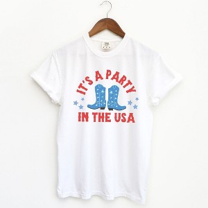 Simply Sage Market Women's It's A Party Boots Short Sleeve Garment Dyed Tee - 1 of 4