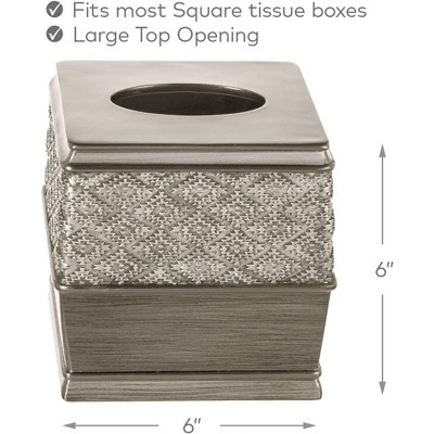 Brushed Silver Square Tissue Box Cover with Diamond Pattern
